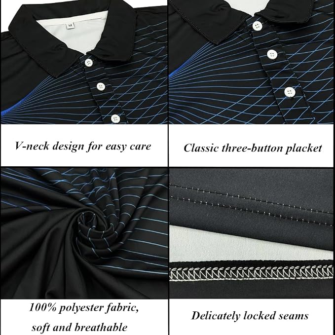 Men's Long Sleeve Golf Shirt Quick Dry 3 Button Work Fishing Outdoor Casual - Image 5