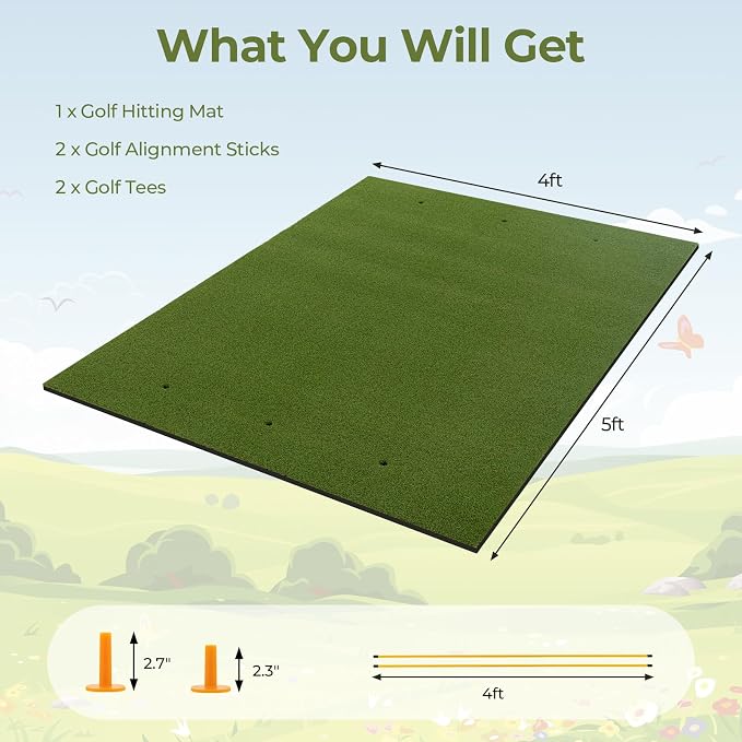 Goplus Golf Mat, 5x3ft/5x4ft Golf Hitting Mat 20/25/27/32mm Thick w/2 Alignment - Image 7