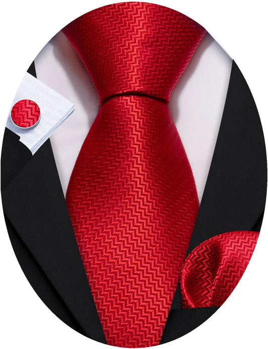 Barry.Wang Designer Classic Ties for Men Set Formal Pocket Square Cufflink Check Plaid