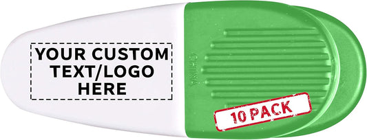 10 Magnetic Memo Holders Set - Customizable Text, Logo - Large Clip, Plastic - White Green