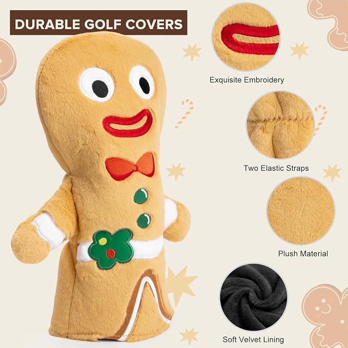 Golf Club Head Covers, Plush Gingerbread Man Golf Driver Covers Fairway Wood - Image 3