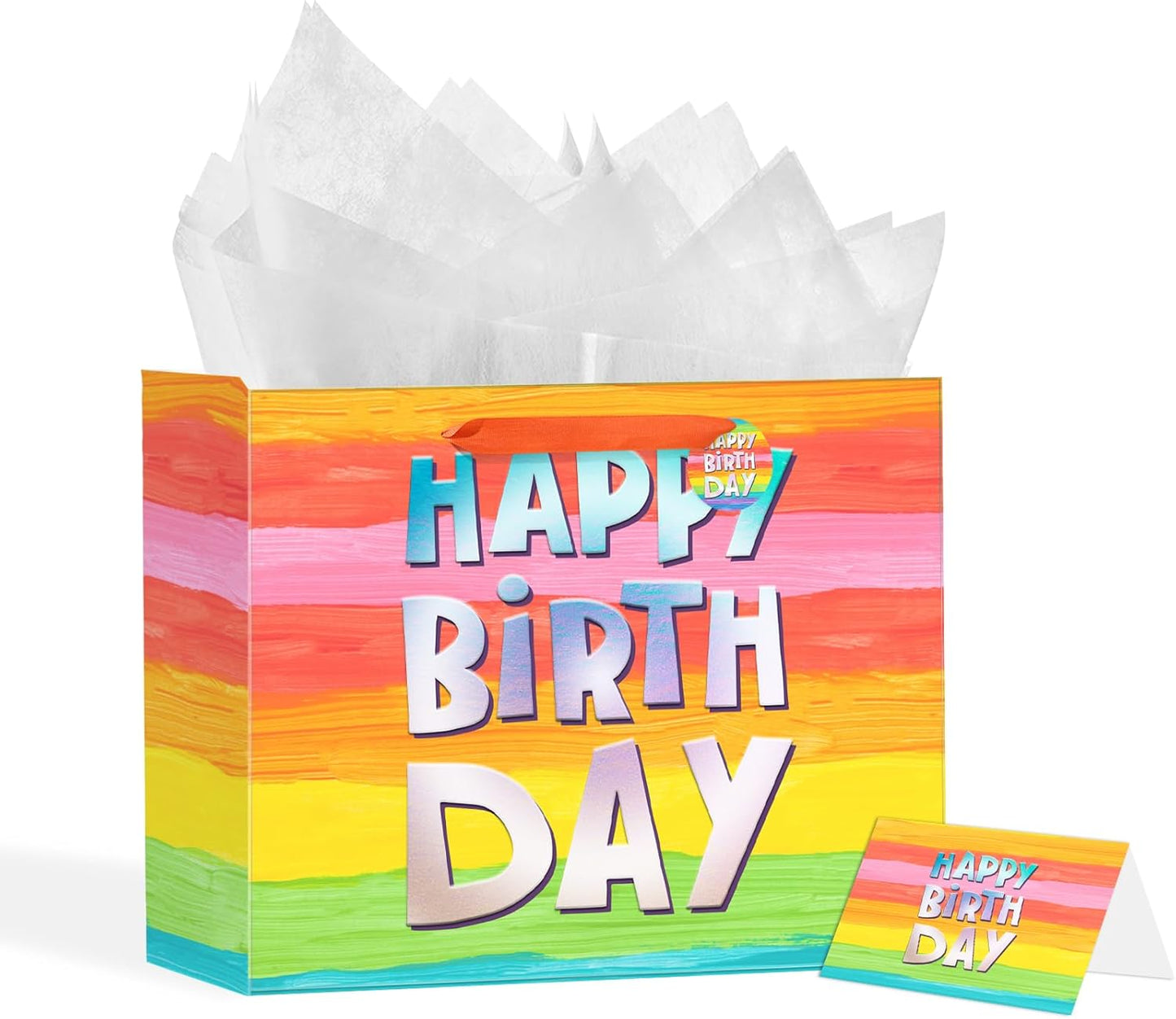 13" Colorful Happy Birthday Gift Bags with with Tissue Paper and Greeting Card for Party,Happy Birthday Gift Bag for Kids, Boys, Girls, Baby Boy,Men Women,Gift Bags Medium size (1 PCS Colorful)