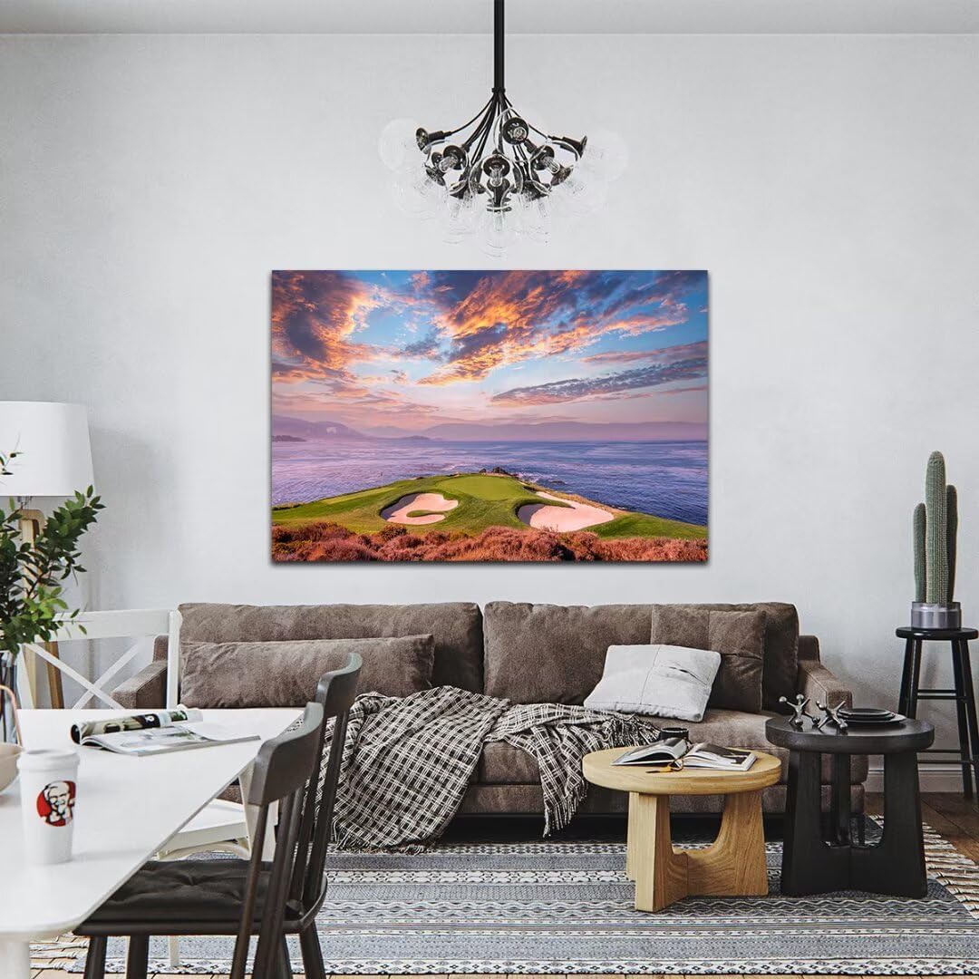 HJY Art USA California Golf Course Wall Art Sunset landscape Canvas Wall Decor Blue Green Abstract Painting Poster for Home Decor Living Room Bedroom Bathroom Office Artwork (12 x 16 inch)