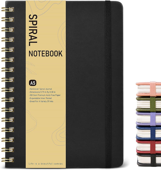 Graph Spiral Journal Notebook, A5 Hardcover Spiral Journals for Women Men, 100 GSM Graph Paper Notebooks, 150 Pages Spiral Bound Grid Notebook for Writing Note Taking Work 5.75" x 8.38" Black