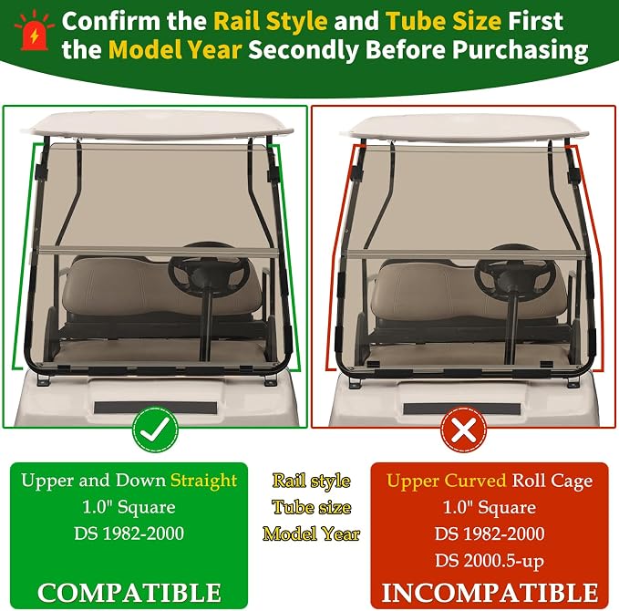 Golf Cart Foldable Windshield 3/16" Only Fits 1982-2000 Club Car DS 1"×1" - Image 2