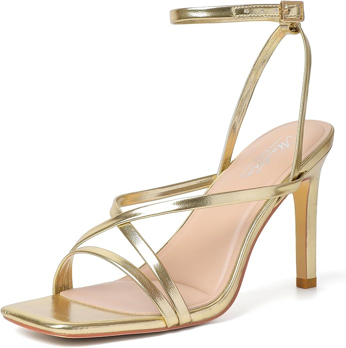 Mostrin Strappy Heels for Women Square Open Toe Lace Up Heeled Sandals Ankle by Mostrin