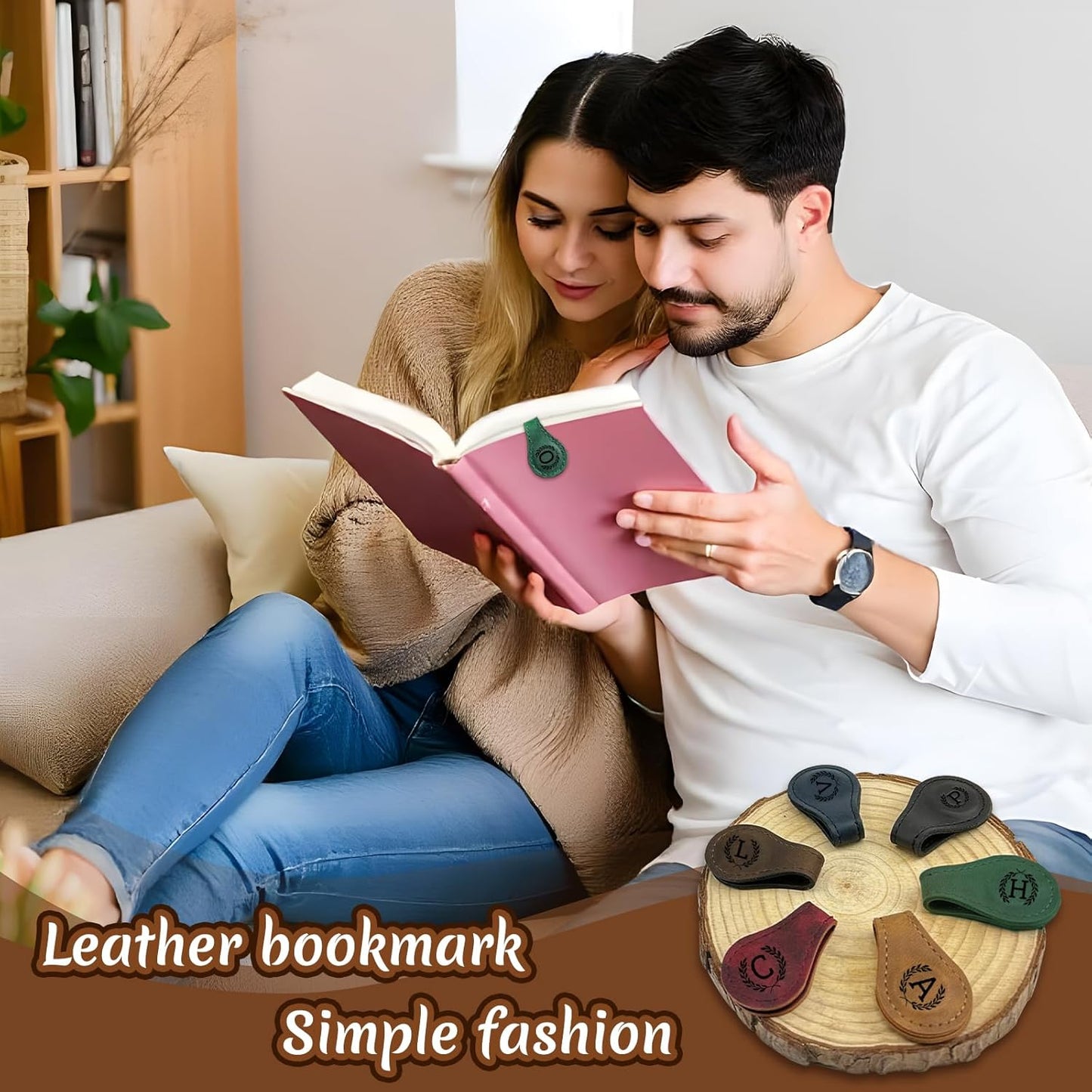 Personalized Magnetic Leather Bookmark - 26 Letters Vintage Engraved Book Marks,Custom Bookmark with Initial,Bookmarks for Women,Reading,Book Lovers (Blue, J)