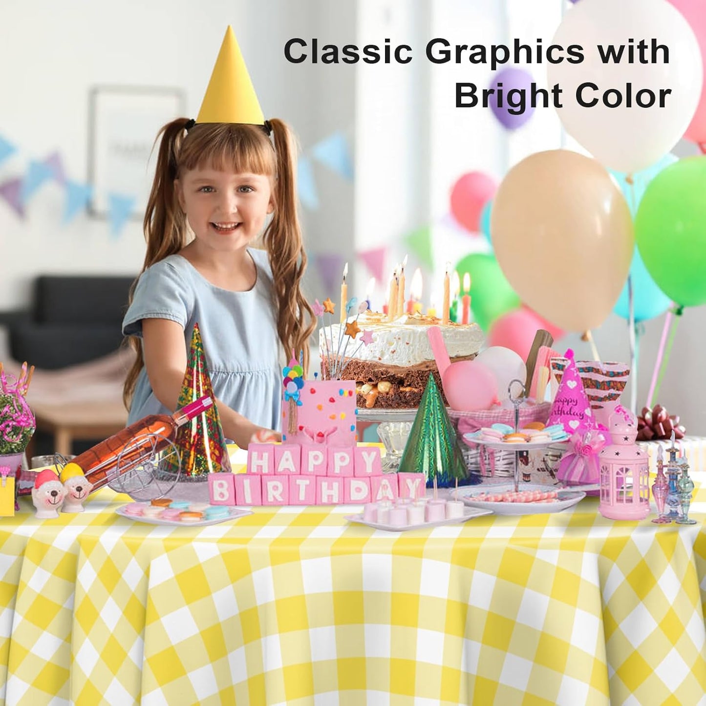 12 Pack Yellow and White Checkered Tablecloth, Round Yellow Gingham Plastic Table Cloths for Parties Disposable, 84x84 in Waterproof Camping Tablecloth for Birthday Party Baby Shower Picnic School