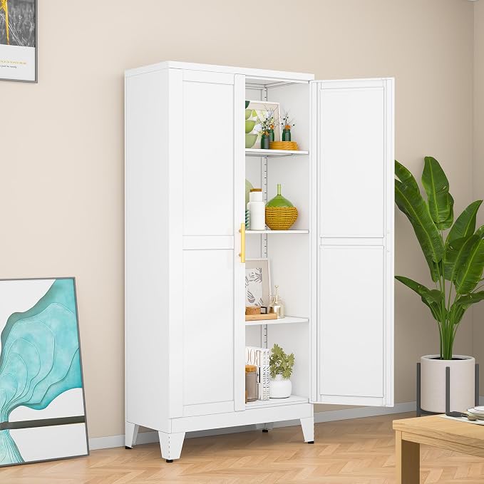 White Metal Storage Cabinet, Kitchen Pantry Storage Cabinet by RISTERN