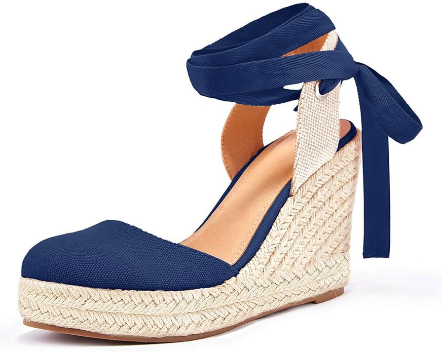 FISACE Womens Summer Espadrille Heel Platform Wedge Sandals Ankle Buckle Strap by FISACE