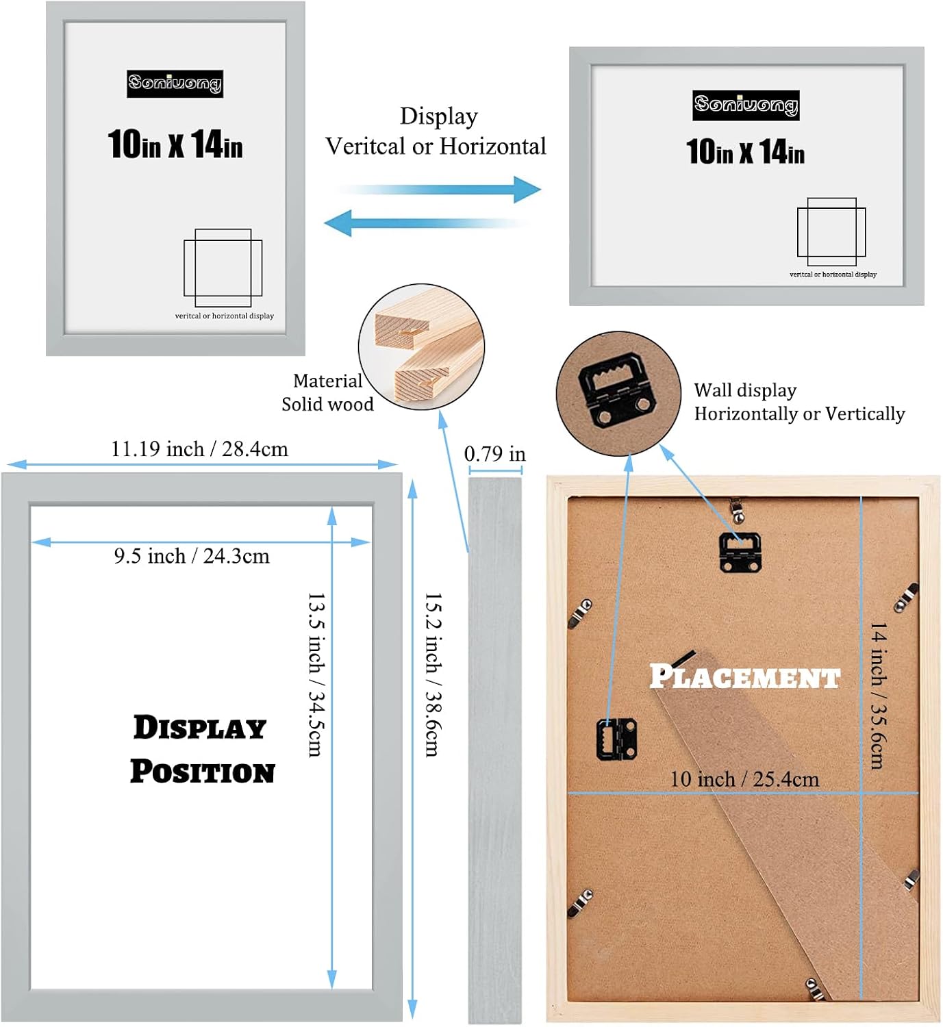 10x14 inch Wood Picture Frames for Wall Hanging,Diamond Painting Frames Rectangle Baby Scan Picture Frame for Family Walls Decoration,Anniversary,Wedding,Christmas,Halloween,Shower,Certificate (Gray)