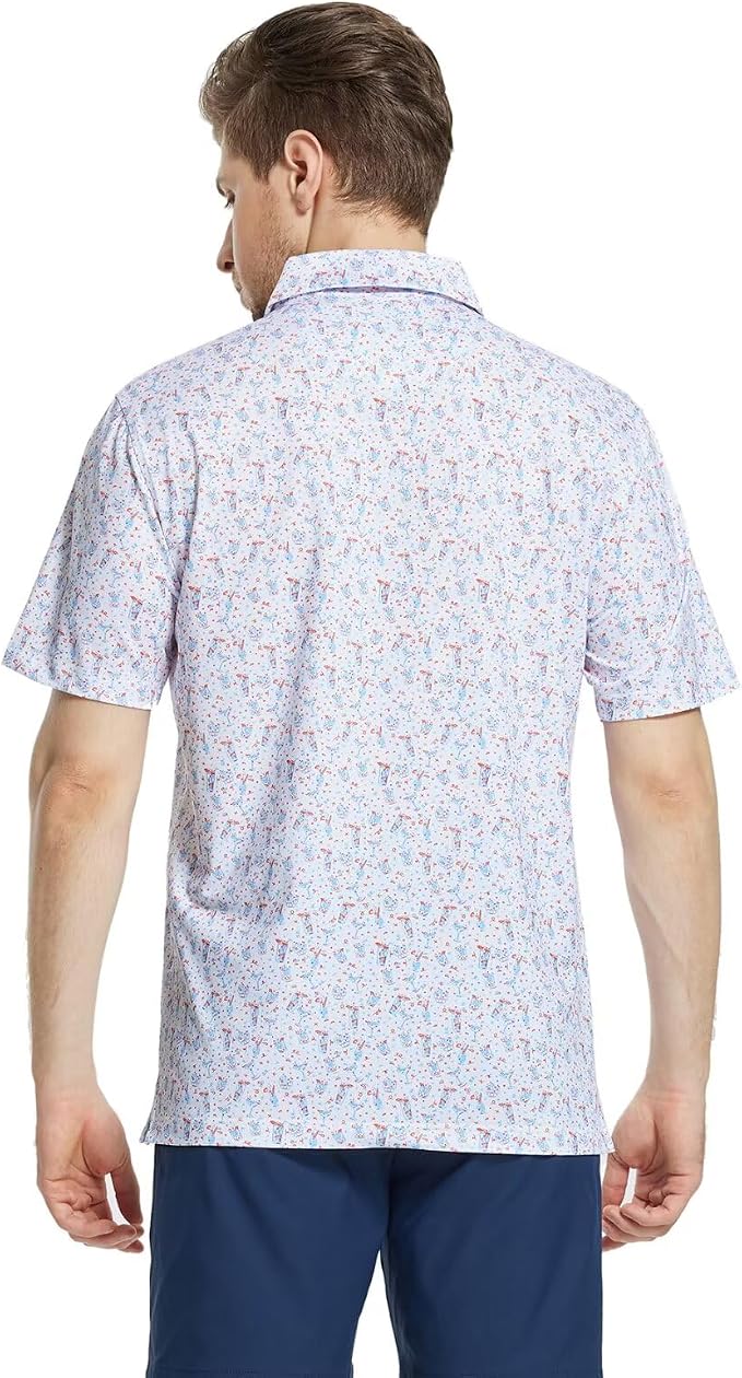 M MAELREG Mens Golf Shirt Short Sleeve Dry Fit Print Moisture Wicking - Image 4