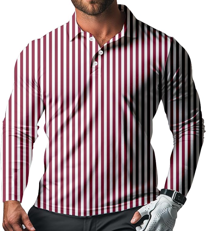 Men's Long Sleeve Golf Shirt Quick Dry 3 Button Work Fishing Outdoor Casual by SQPO