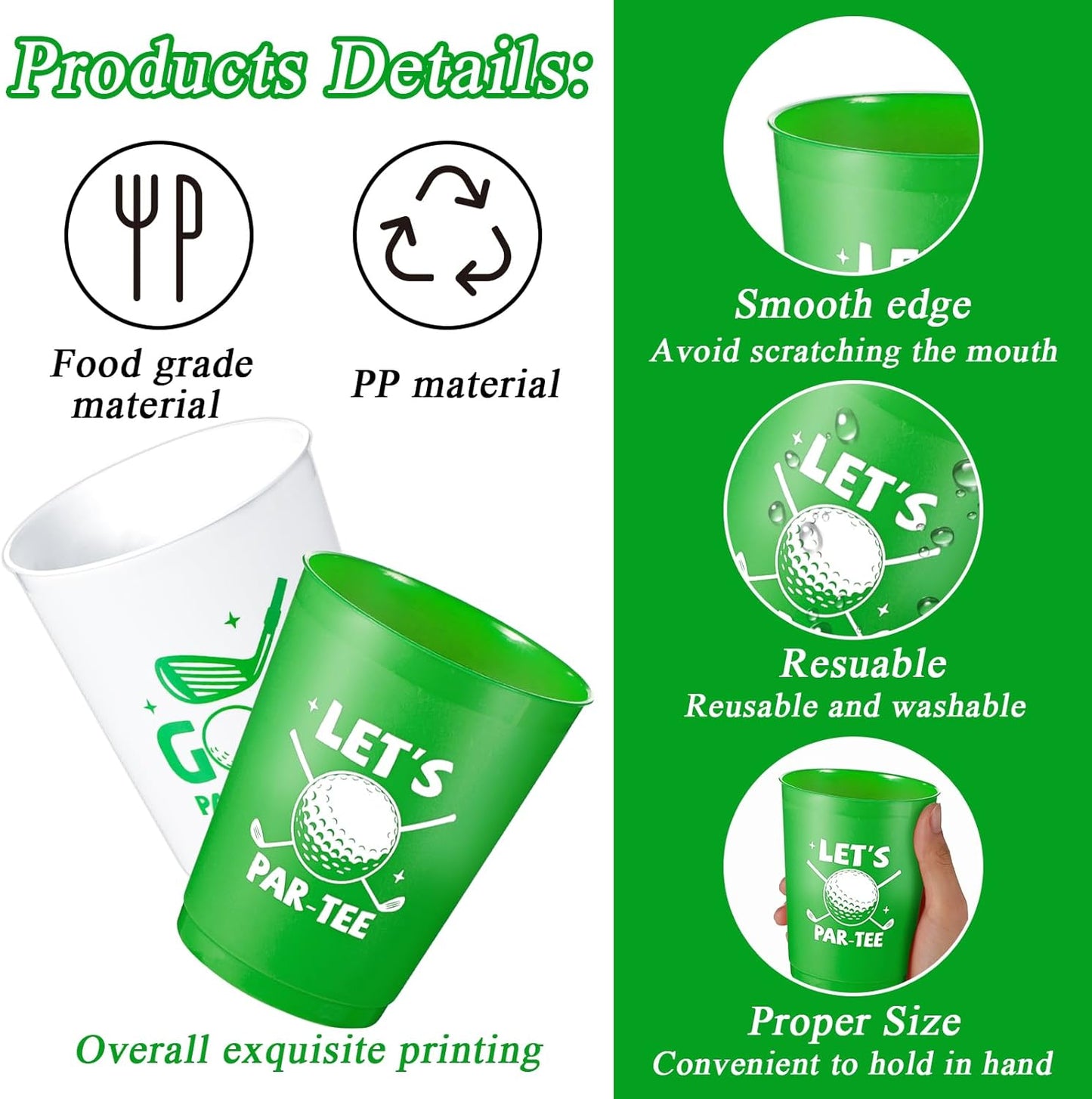24 Pcs Golf Party Cups Let's Par-Tee Plastic Cups Reusable Plastic Tumblers Party Supplies Sports Golf Ball Plastic Drinking Cups 12oz Party Decoration for Kids Birthday Golf Lover Gifts School Favors