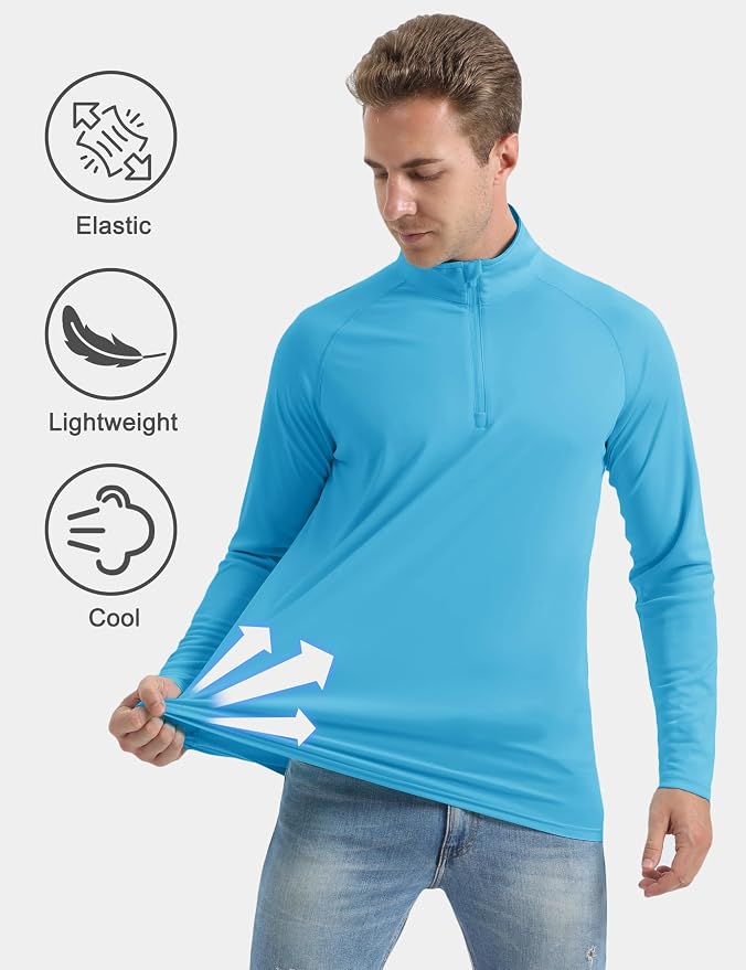 CRYSULLY Men's Long Sleeve 1/4 Zip Shirts Sun Protection Pullover UPF 50+ Rash - Image 4