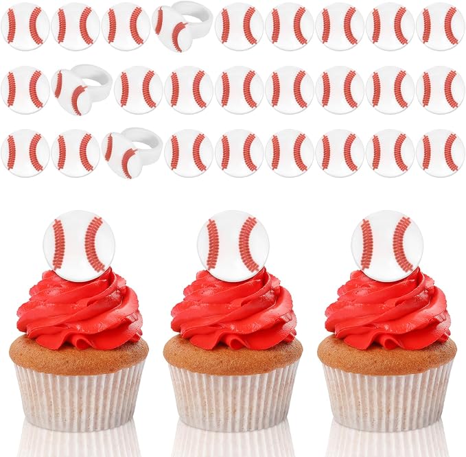 Honeydak 48 Pcs Baseball Cupcake Rings Toppers Decoration Sport Ball Theme by Honeydak