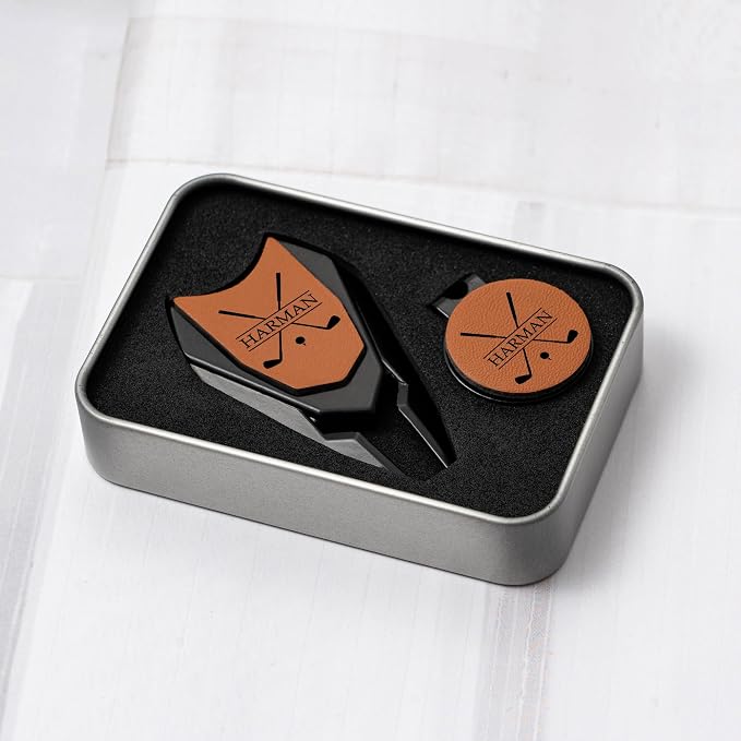 Personalized Leather Divot Repair Tool Set, Custom Golf Ball Marker by Esseur