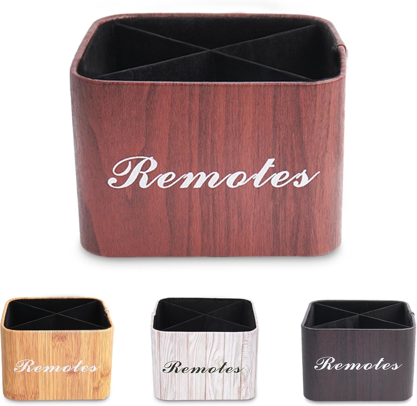 Hennaja Square Leather Art Supply Organizer,Remote Control Holder with Removable Dividers,360°Rotatable Pencil Holders,4 Compartments Organizer for Office Supplies Storage Box(1-Light Brown)