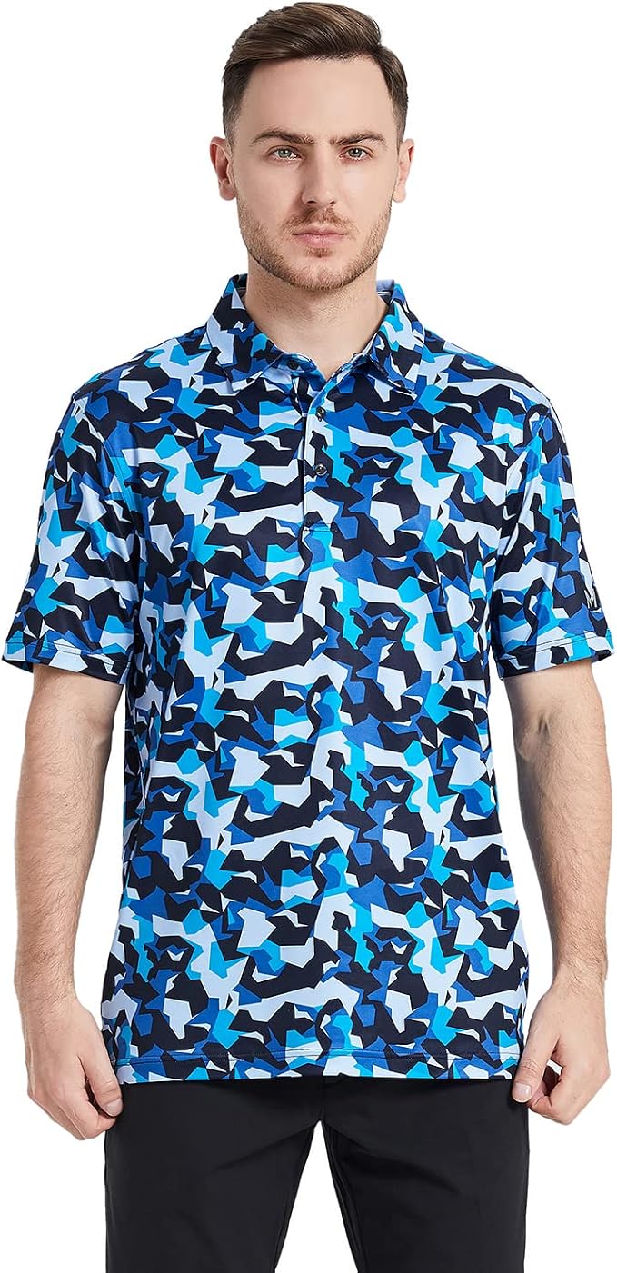 Golf Shirts for Men Dry Fit Short Sleeve Print Performance Moisture Wicking - Image 2