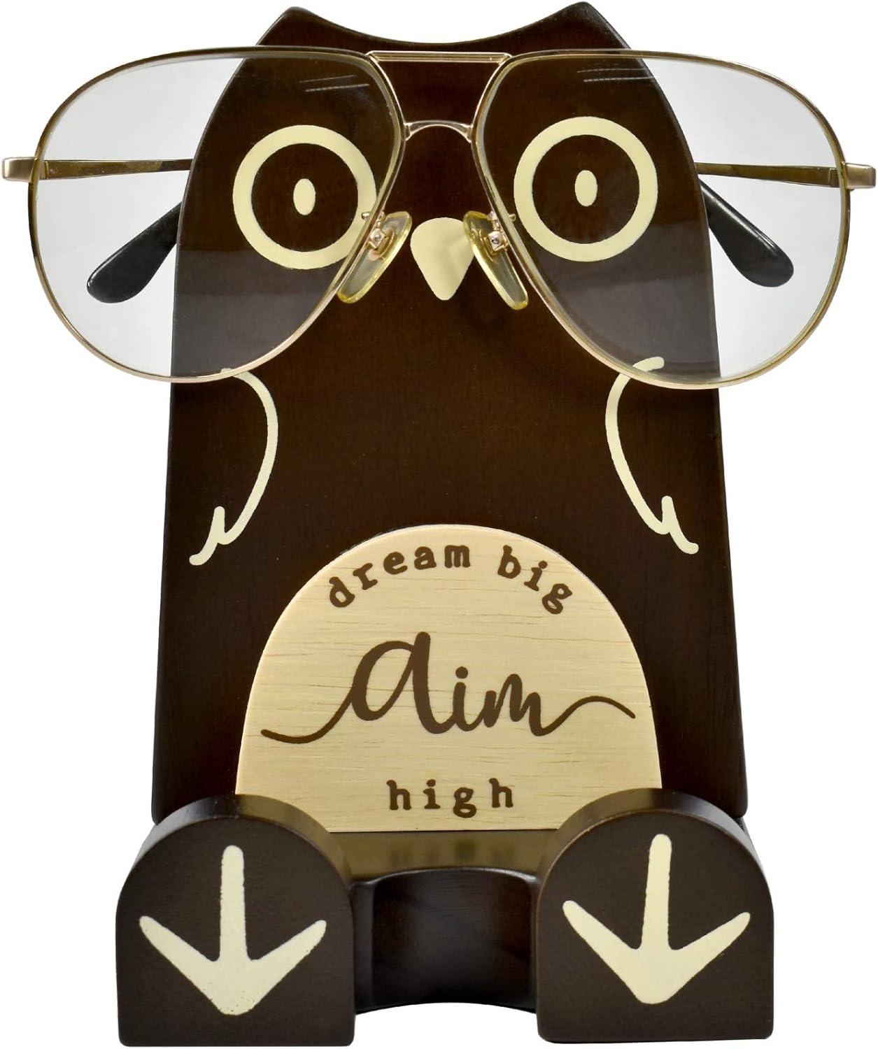 I'm Wood Multipurpose Eyeglass Phone Pen & Pencil Holder Stand Stationery Desk Box Organizer Accessories, Home Office Desktop Decor Birthday Graduation Gifts “Dream Big Aim High” (Owl)