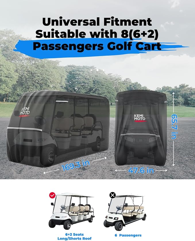 KEMIMOTO 600D Waterproof Golf Cart Cover, Universal Heavy Duty Large 8-Seater - Image 6