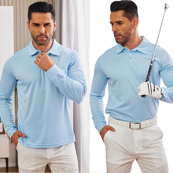 Deyeek Men's Polo Shirts Long Sleeve Golf Polo Shirts - Image 2