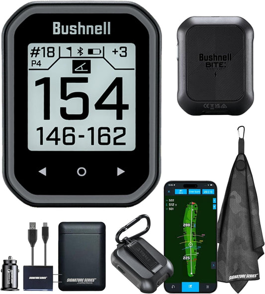 Bushnell Golf Phantom 3 Slope GPS Handlheld (Black) | 38,000+ Courses, Slope Compensation, Hazard Info, Distance Calculator, Scorekeeping, Magnet Mount, Touchscreen | Signature Series Power Bundle