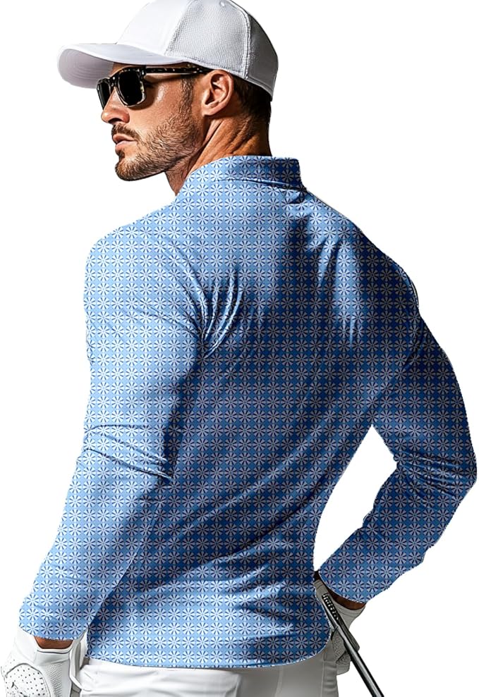 Men's Long Sleeve Golf Shirt Quick Dry 3 Button Work Fishing Outdoor Casual - Image 2