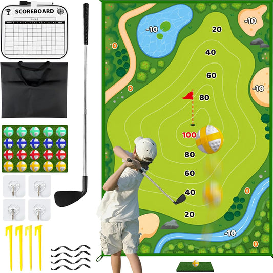 Golf Chipping Game - Battle With Club & Hitting Mat, Chip Sticky Practice Set for Adults Kids Indoor Outdoor Backyard