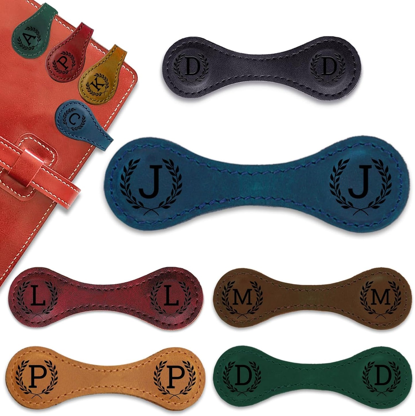 Personalized Magnetic Leather Bookmark - 26 Letters Vintage Engraved Book Marks,Custom Bookmark with Initial,Bookmarks for Women,Reading,Book Lovers (Blue, J)