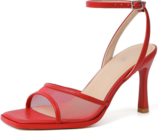 Mostrin Strappy Heels for Women Square Open Toe Lace Up Heeled Sandals Ankle by Mostrin