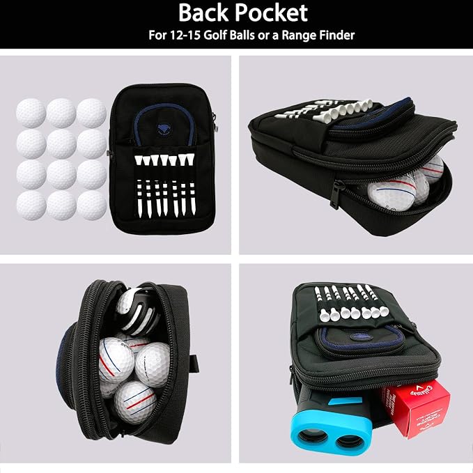 Golf Bag Pouch for Balls and Accessories | 3 Zipper Pockets | Detachable Clip | - Image 2