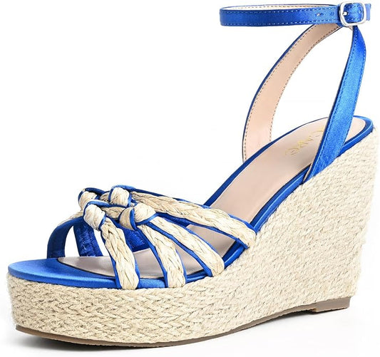 Open Toe Wedge Sandals for Women Espadrilles Platform Braided Strappy Sandals by SICARE