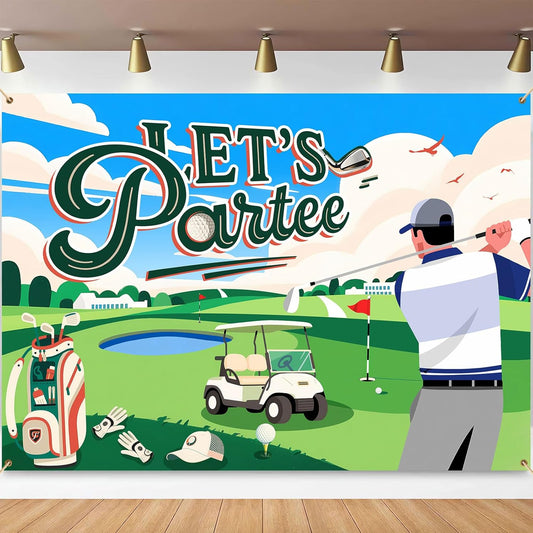 7x5ft Let's Partee Golf Theme for Birthday Backdrop Green Grass Club Sports Grounds Photo Background Adult Kids Golf Birthday Party Decorations Banner Photo Booth Studio Props