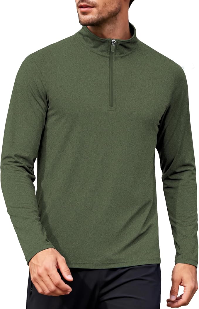 Mens Long Sleeve Shirts Quarter Zip Pullover UPF 50+ Sun Protection Wicking by AGVNG