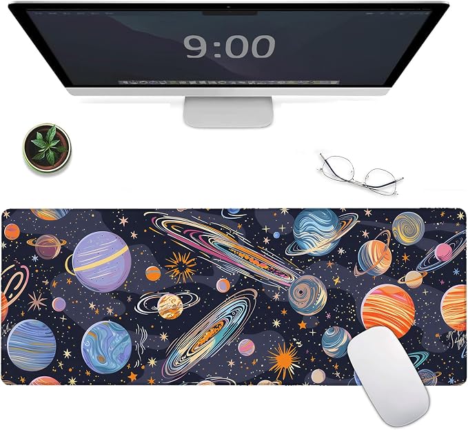 Celestial Large Gaming Mouse Pad, Space Planets Desk Mat, 31.5x11.8x0.12in by Unknown
