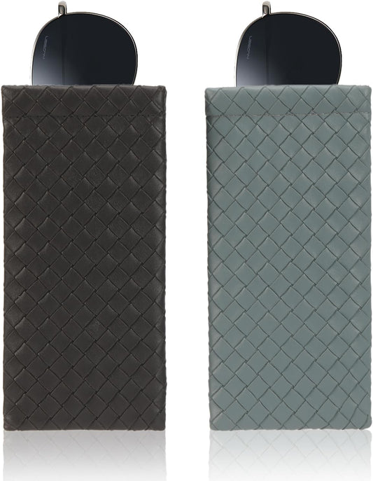 2 PCS Pu Sunglass Organizer Leather Pouch - Soft Squeeze Top Glasses Case Multipurpose Travel Eyeglass Case Pouch Bag