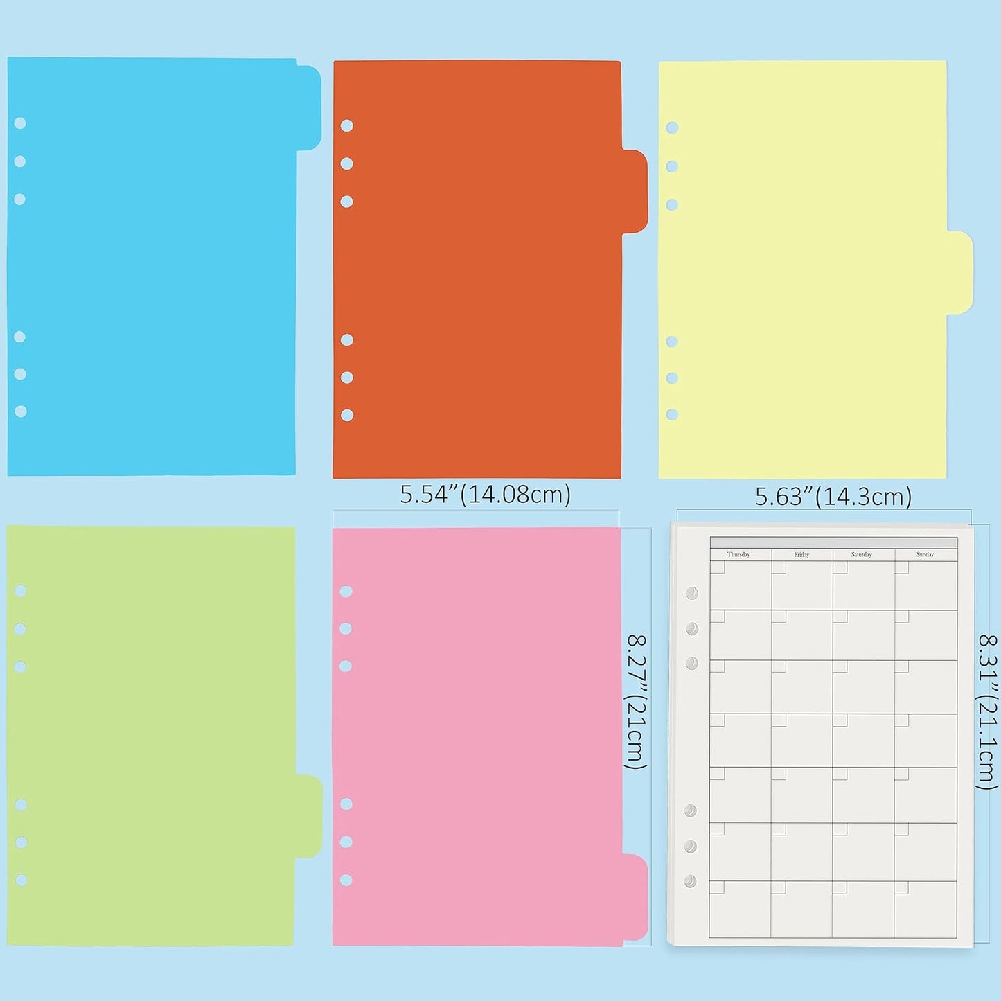 Harphia A5 6 Holes Binder Refill Value Set, 90sheets monthly plan loose leaf paper with stickers and dividers, planner insert with binder pockets for A5 binder 6 holes refillable notebook,005da5month