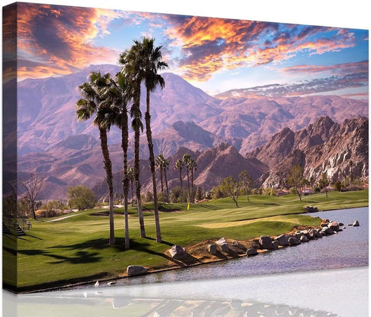 Golf Course at Sunset in Palm Wall Art Prints USA California Picture Canvas Wall Decor for Home Living Room Bedroom Bathroom Framed Artwork Ready to Hang(28''H x 44''W)