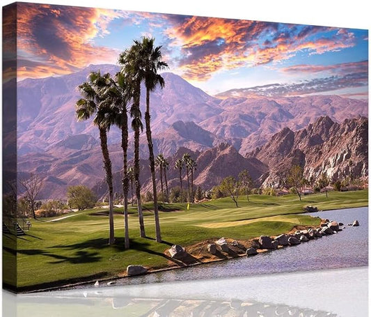 Golf Course at Sunset in Palm Wall Art Prints USA California Picture Canvas by chenchenArt