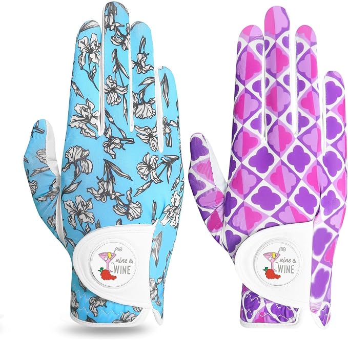 Golf Gloves Women with Ball Marker 2 Pack, Right Handed Golfer Left Hand by AmySport
