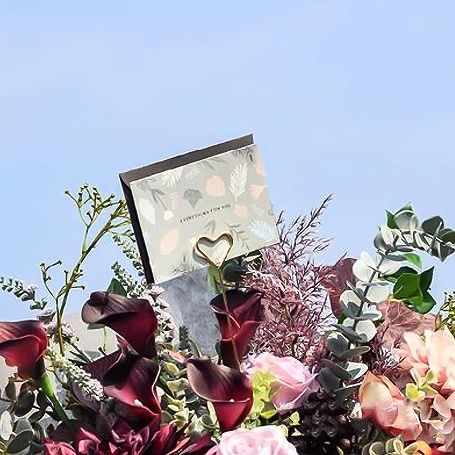 H&W 12''L Golden Heart Loop Round Shape Card Holders 40PCS Floral Picks Clips for Wedding & Flower Arrangements, DIY Craft Wire Clip Table Card Holders Note Photo Picture Memo Holder Cake Topper