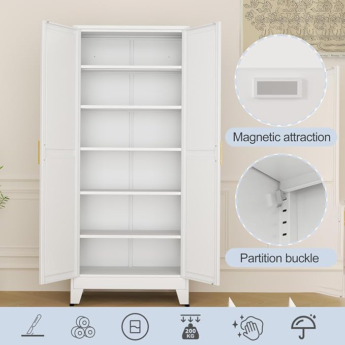 White Metal Storage Cabinet, Kitchen Pantry Storage Cabinet - Image 8