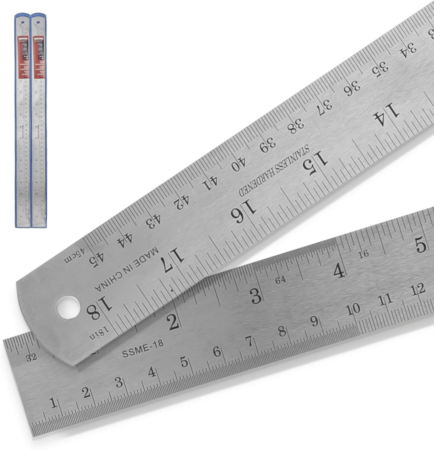 2 Pack - Pacific Arc 18 Inch Stainless Steel Ruler with Inch/Metric Conversion Table