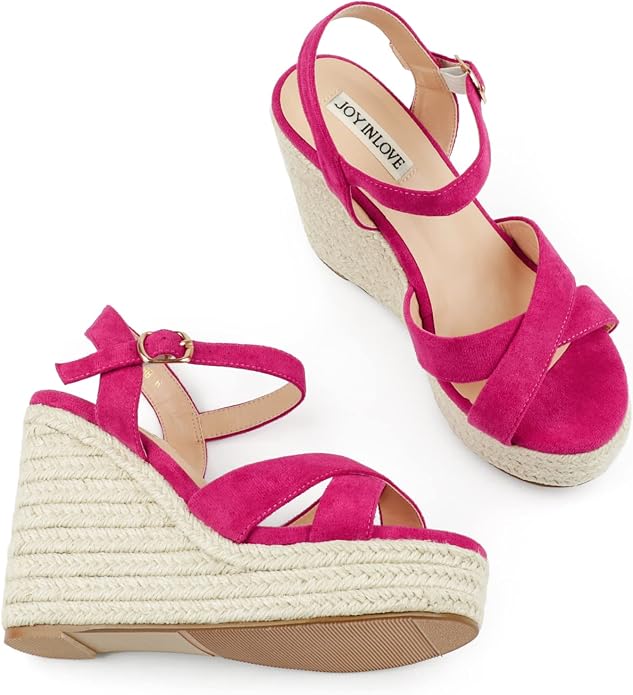 JOY IN LOVE Womens Espadrilles Wedge Sandals Platform Heels Ankle Strap Open - Image 3