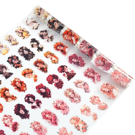 6 Pcs Flower Girl Scrapbook Tapes, Pre-Cut PET Tapes Aesthetic Stickers for Journaling, Scrapbook Supplies, and Ephemera, with Decorative Clip