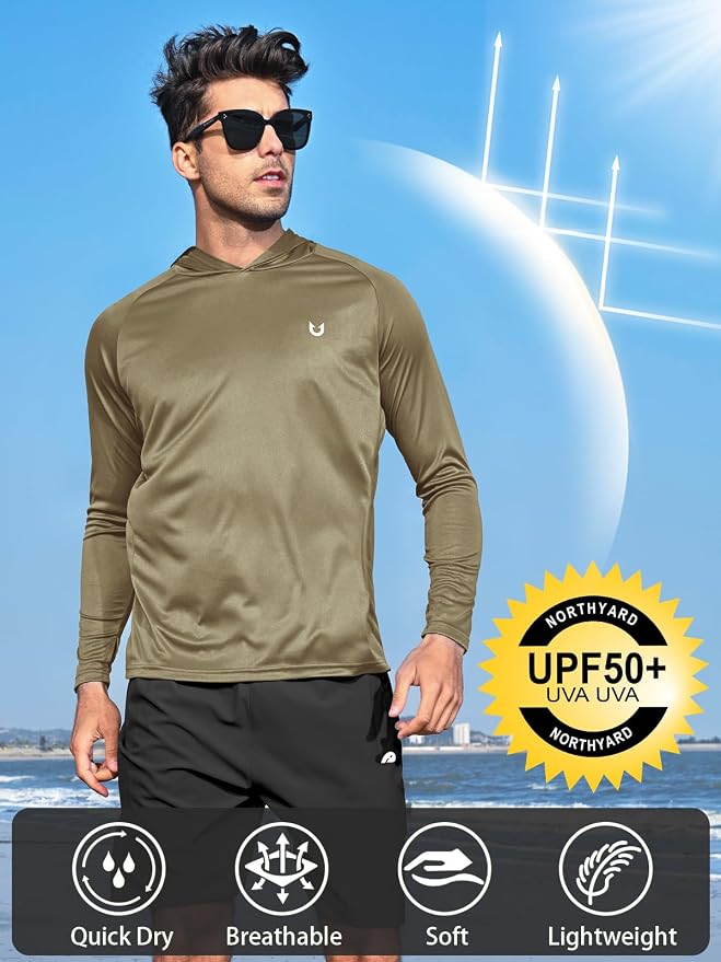 NORTHYARD Men's UPF 50+ Hoodie Shirts Long Sleeve Sun Protection Fishing Swim - Image 2