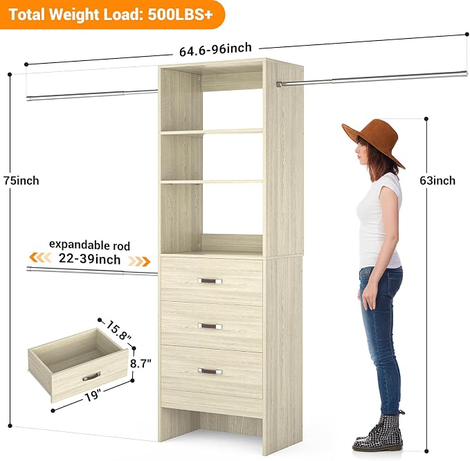 Homieasy 96 Inches Closet Organizer System, 8FT Customizable Walk In Closet - Image 2