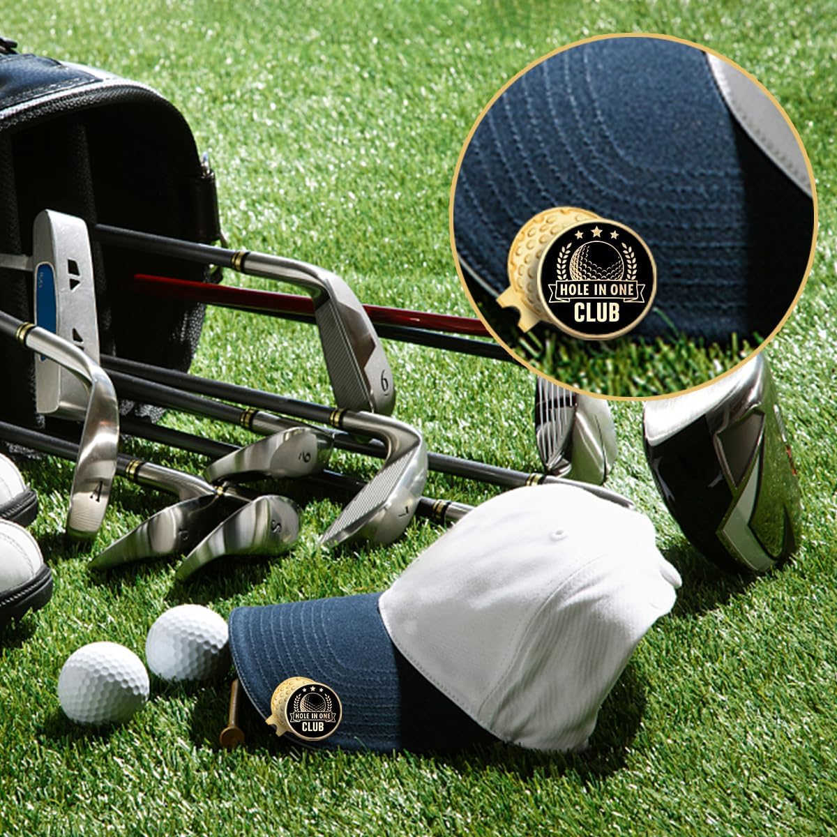 Hole in One Club Black Gold Golf Ball Marker with Magnetic Hat Clip, Golf Accessories for Men Women, Golf Gifts for Men Women Golfer, Birthday Retirement Gifts for Golf Lover Golf Fan?B?