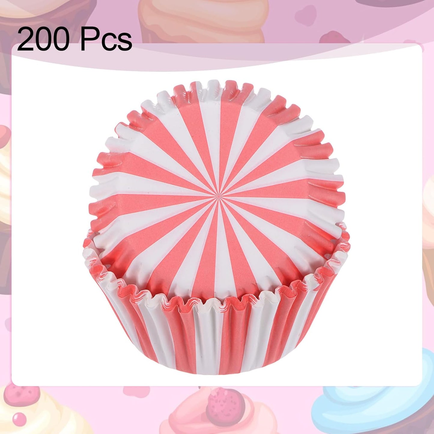 HARFINGTON 200 Count Cupcake Liners Red Stripe Cupcake Cups Standard Size Muffins Liners Papers Baking Cups Wrappers Greaseproof for Party Wedding Birthday